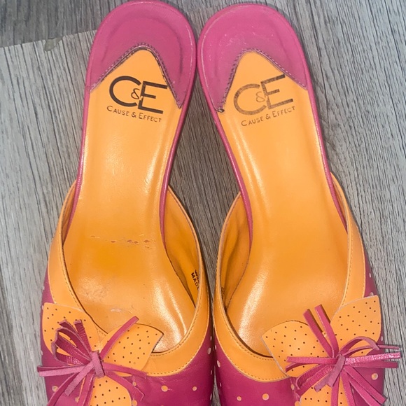 Pink & Orange Bow Accent Women’s Kitten Heels - Playful & Comfy - Picture 6 of 6
